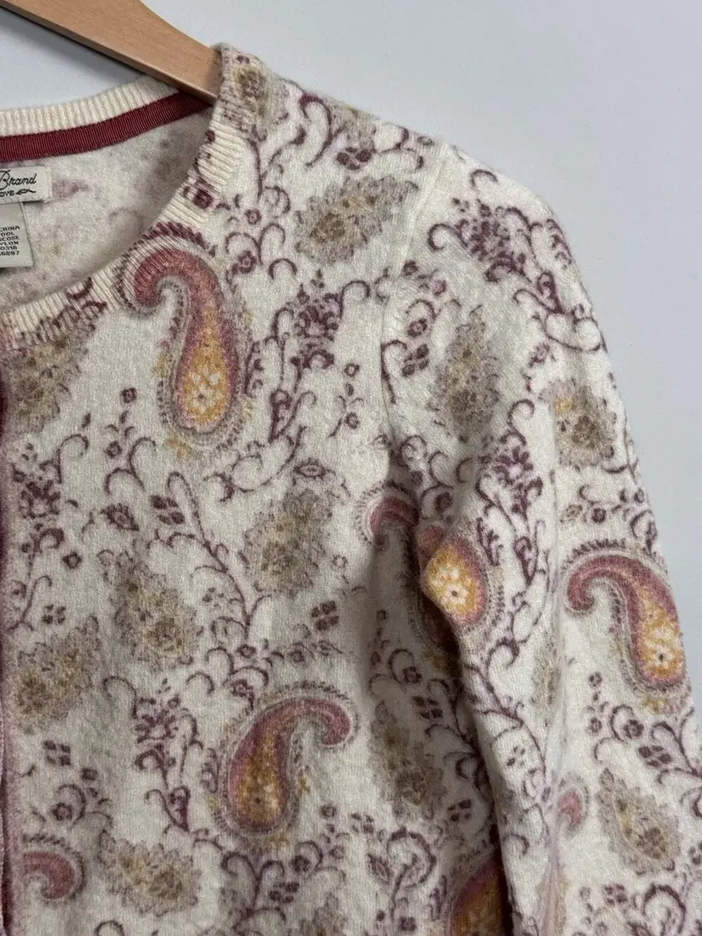 Women’s Lucky Brand Beige Paisley Knit Button Front Round Neck Cardigan Small